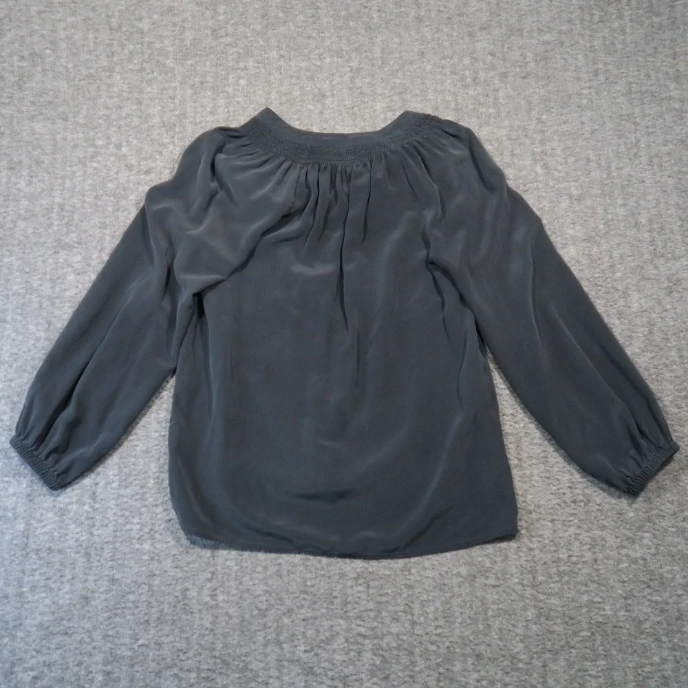 Lilly Pulitzer Silk Elsa Top S Black‎ Puff Sleeve Split V-Neck Buttons Luxury
